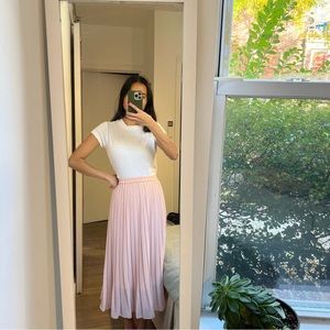 Uniqlo pink pleated midi skirt